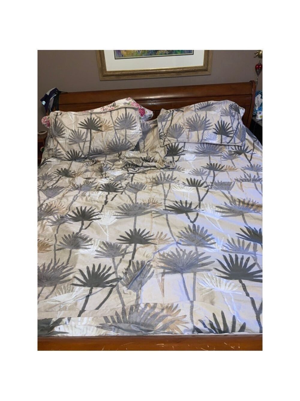 Carlingdale King Duvet Cover set Beige Gray Palm Leaf Print
